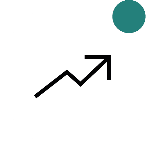 Pfeil der nach oben geht Richtung türkisem Punkt - Social-Media-Agentur