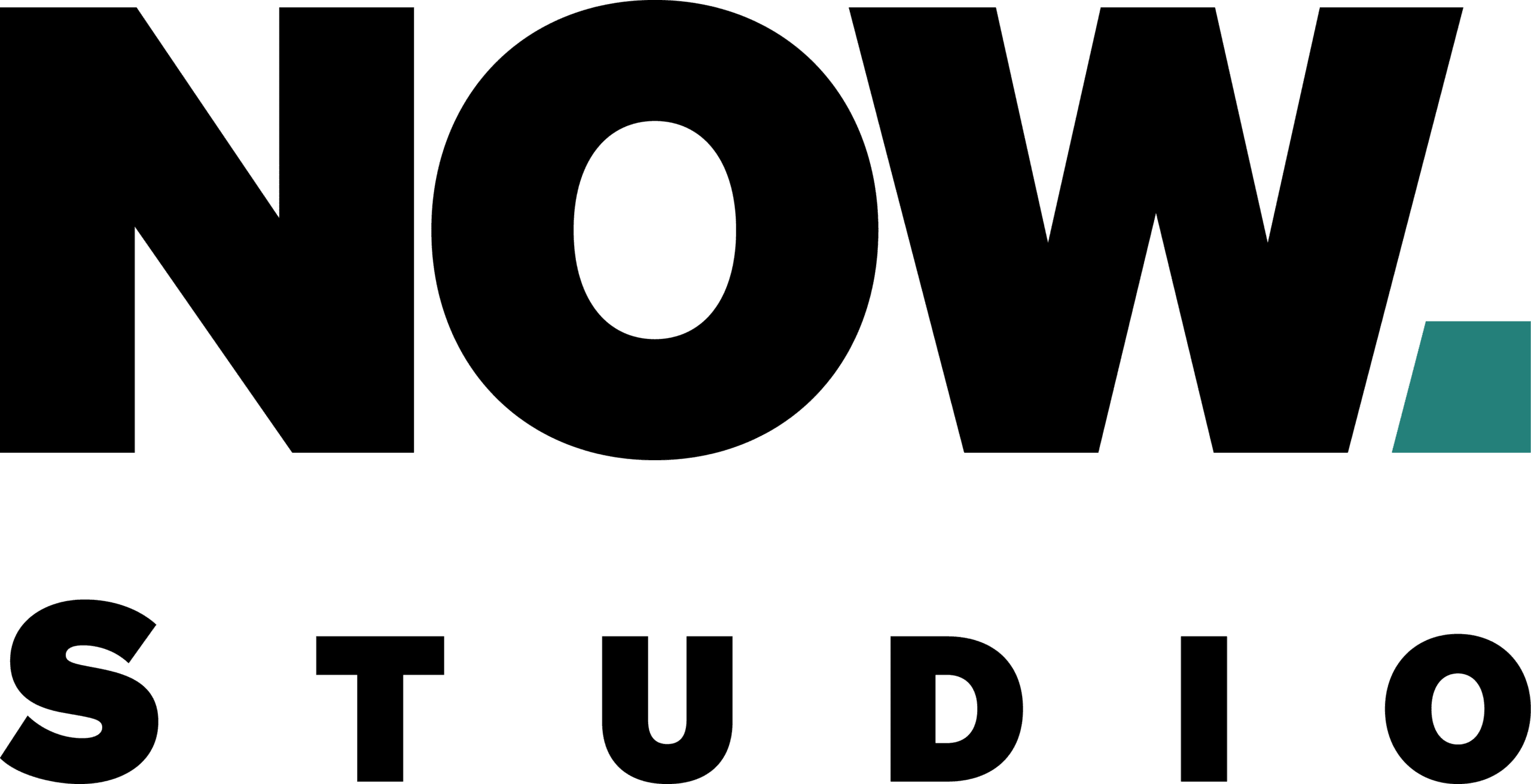 Logo NOW Studio - ohne Hintergrund in schwarz mit türkisem Punkt